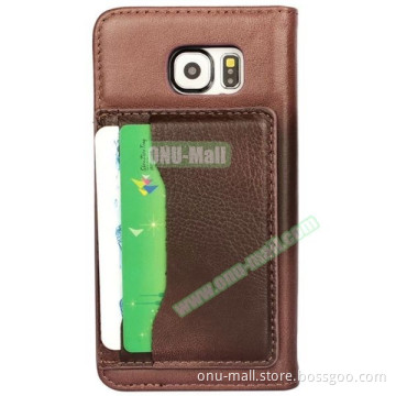With Card Slots on the Back Lambskin Wallet Style Genuine Leather Case for Samsung Galaxy S6 Cover